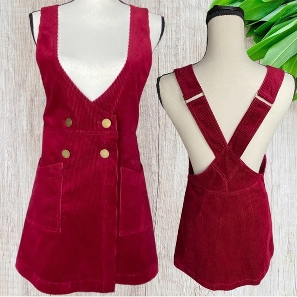 Free People Dresses & Skirts - Free People Red Canyonlands Cord Gold Button Mini Jumper Size 2